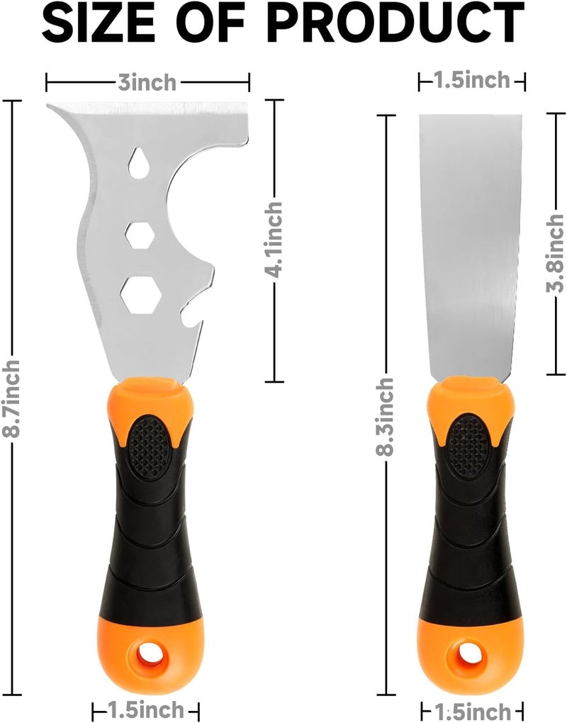 WEGAZ -2 Pack, 12-In-1 Paint Scraper Tool，Multi-Use Painters Tool, 1.5 Inch Stainless Steel Putty Knife Scraper，Paint Scraper for Painting & Wood，Razor Blade Scraper - Image 3